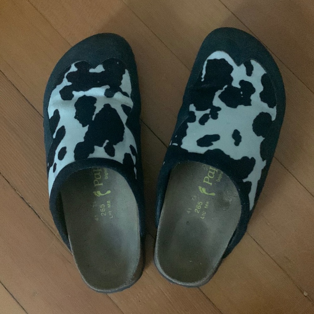 Birkenstock x Papillio clogs or slides, gently used, Size W10 M8 41, cow print!
